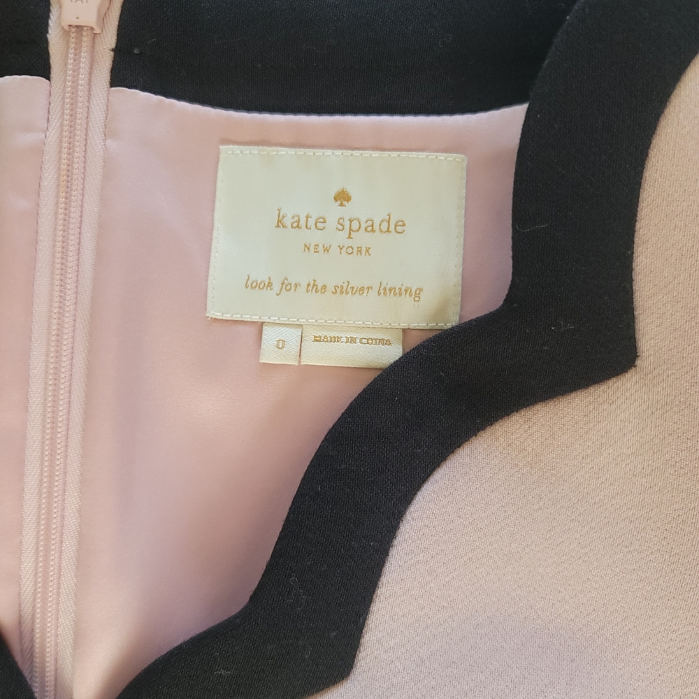 Kate Spade Scallop Trim Fit & Flare Dress Pink Black Feminine Cocktail XS - Picture 2 of 9